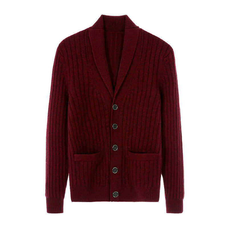 Autumn and winter middle-aged and elderly men's coat collar thickened cashmere sweater cardigan solid color stand-up collar sweater large size loose coat