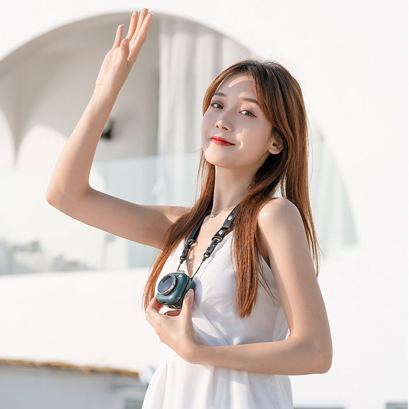 Creative hanging neck small fan portable camera USB charging children's camera cute lazy student clip waist charging fan