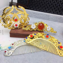 Hanfu ancient style pure copper Ming Di bun Tang style Pearl blonde hairpin hair crown Accessories Performance crown bundle hair comb