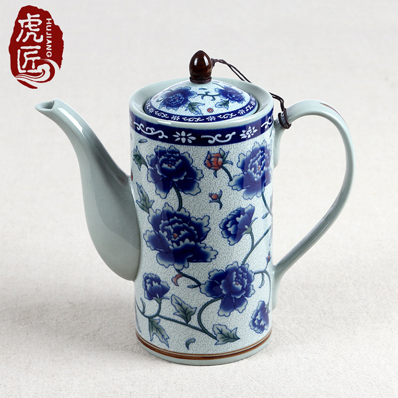 Jingdezhen Ceramic Teapot Pot Magic Lamp Pot Blue and White Porcelain Single Household Antique Long Mouth Teapot Kung Fu Tea Set