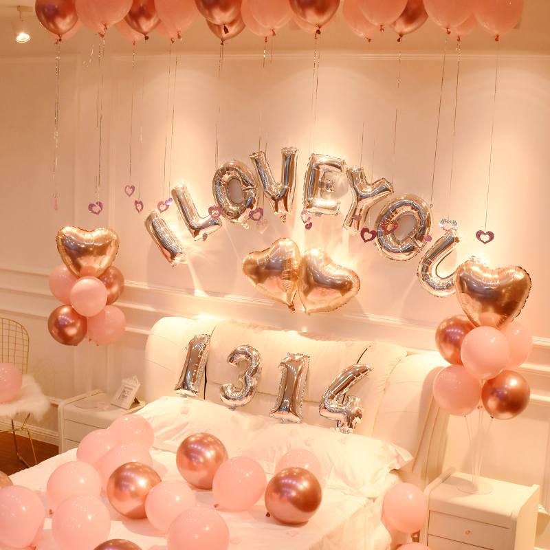 New Year's Eve Placement Valentine's Day Wedding House Decoration Balloon Show Love Surprise Table White Creative Room Romantic Scene