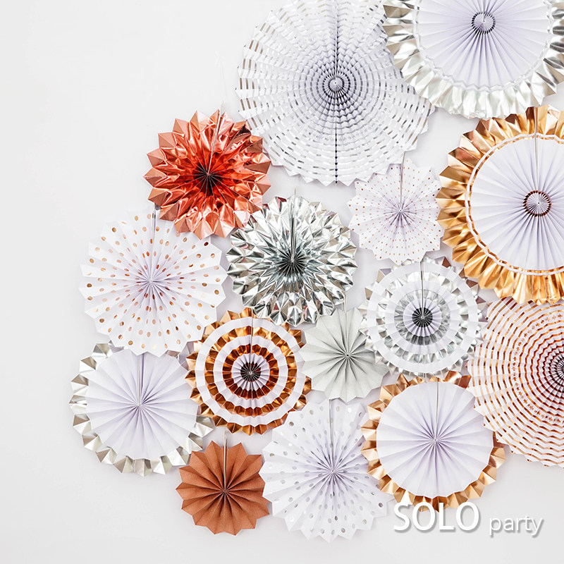 Golden Paper Flowers Fan Festival Party Paper Fan Flower Decoration Accessories Wedding arrangement Background wall Color folding fan package