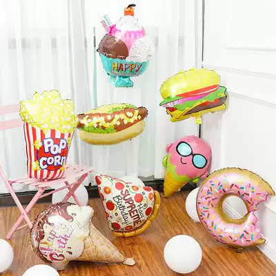 Large and small dessert table aluminum film balloon Pizza hot dog burger donut ice cream holiday scene decoration balloon