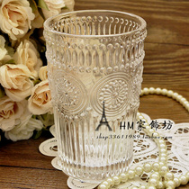 zakka European style retro engraved flower color lead-free glass Juice wine drink drink water Breakfast milk cup Miscellaneous