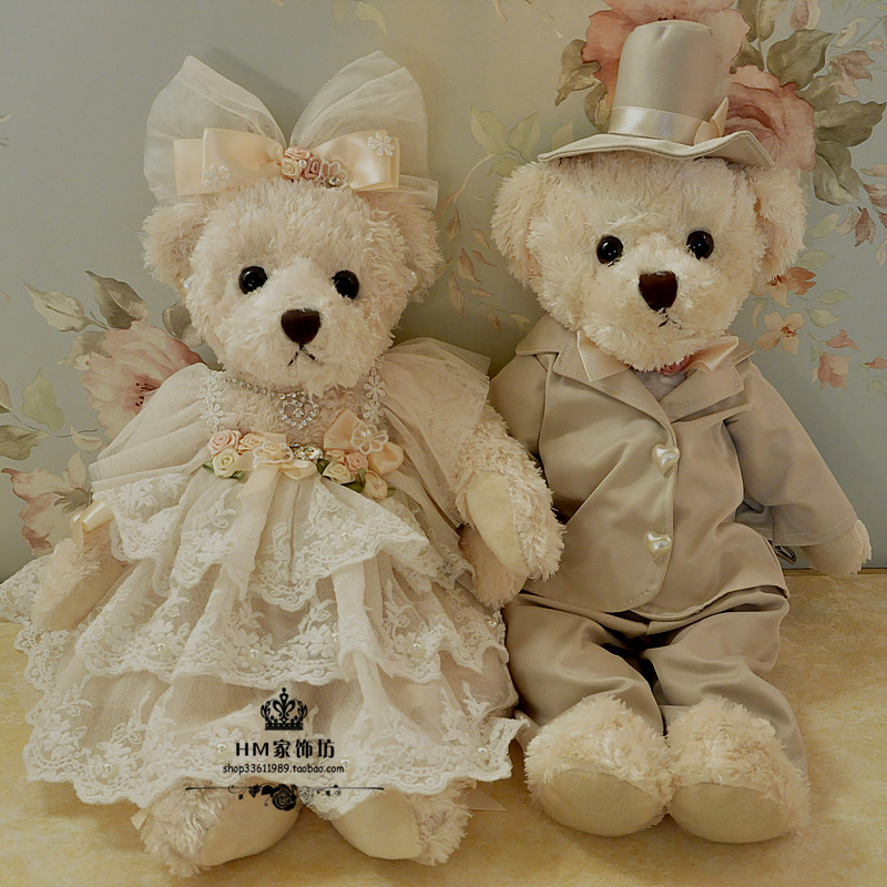 Korean wedding high-end press bed doll wedding dress teddy bear Western-style couple bear wedding car head large wedding doll