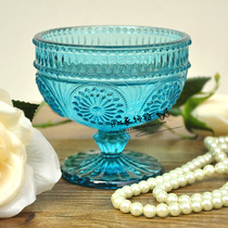 4-color zakka European carved vintage carved lead-free color glass Ice cream dessert dessert bowl groceries