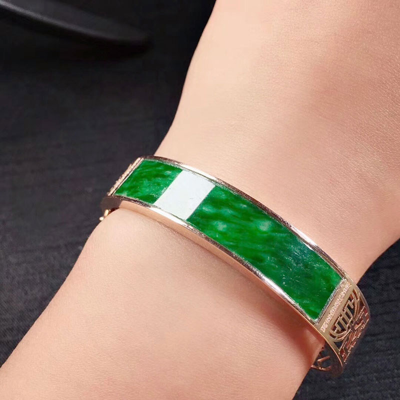 Yunnan A goods emerald flower green bracelet sheet ice glutinous planting your princess bracelet gold inlaid high-end custom jade bracelet repair-Taobao