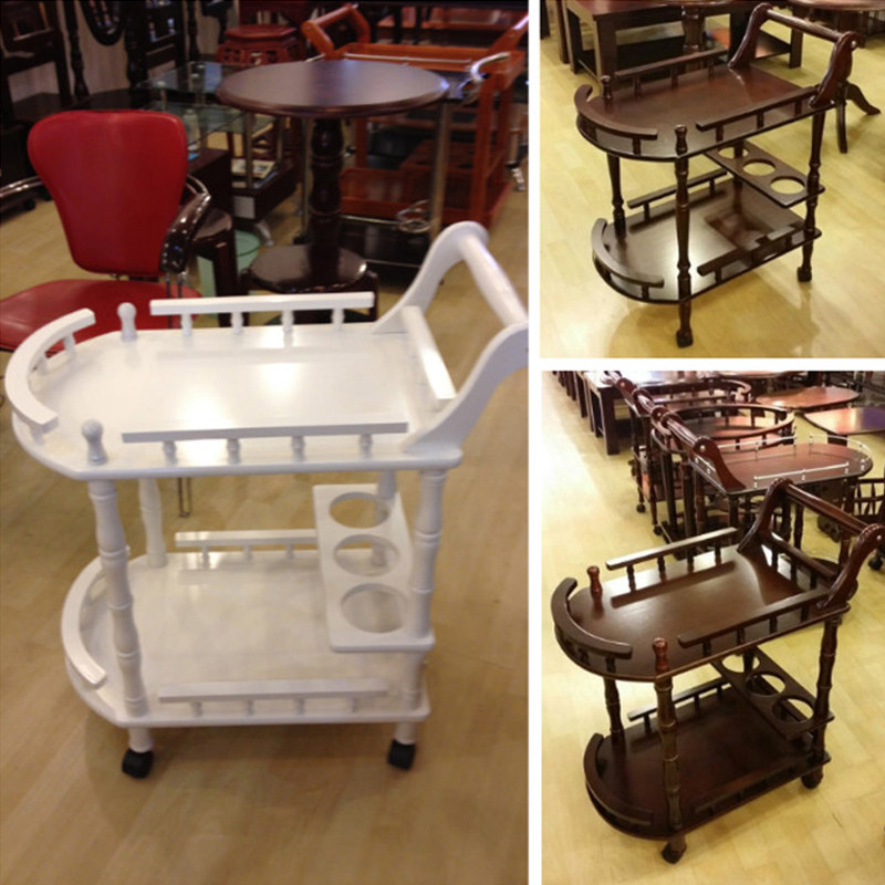 European-style solid wood wine cart Tea water cart beauty cart Food delivery truck mobile shelf 4S shop exhibition cart