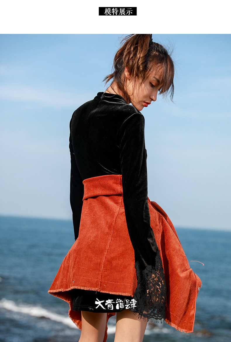 Đầm nhung Dayu Longyu 2019 mùa xuân mới ren khâu tay áo retro kèn tay dài váy phụ nữ thủy triều váy xòe liền thân dáng dài