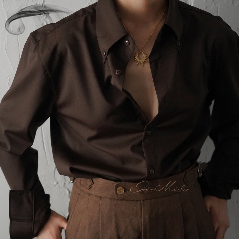 Maillard Style Personalized American Retro Brown Shirt for Men and Women, Sexy Slim-Fit Business Casual Long-Sleeve Shirt, Unisex