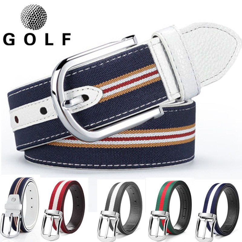 New Golf Belt Men Casual Fashion 100 Hitch Genuine Leather Youth Sports Canvas Belt White Leather Strap