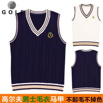 Golf vest waistcoat for mens spring autumn and winter knit sweater with undershirt warm sleeveless blouse v collars golf gown