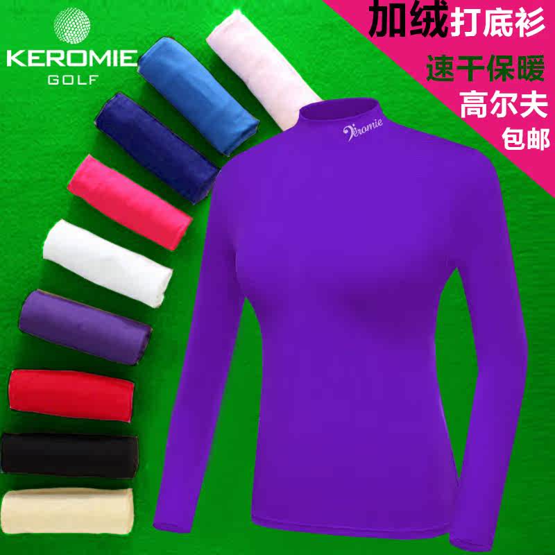 Golf Warm Clothing Spring Autumn Low Middle Collar Golf Sports Long Sleeve Pure Color Women's Clothing Plus Suede Jersey Undercoat