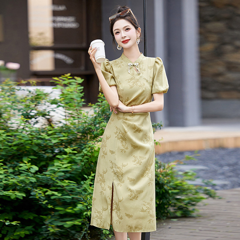 中式风连衣裙女2025年夏季新款法式气质设计感小众改良旗袍裙子,女装连衣裙,蓝朵琳