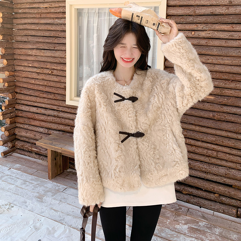 小个子高级感棉服2025秋冬季圆领毛茸茸皮毛一体加厚短款外套女,女装短外套,2C230