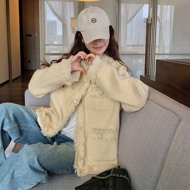 【档口+买家秀】高品质奶黄色小香风外套C155-1060-P155控218,女装短外套,2C155