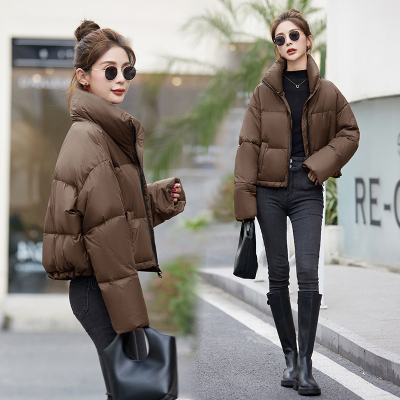 立领面包服女2025年冬季新款宽松休闲韩系通勤羽绒保暖加厚外套,女装羽绒服,蓝朵琳