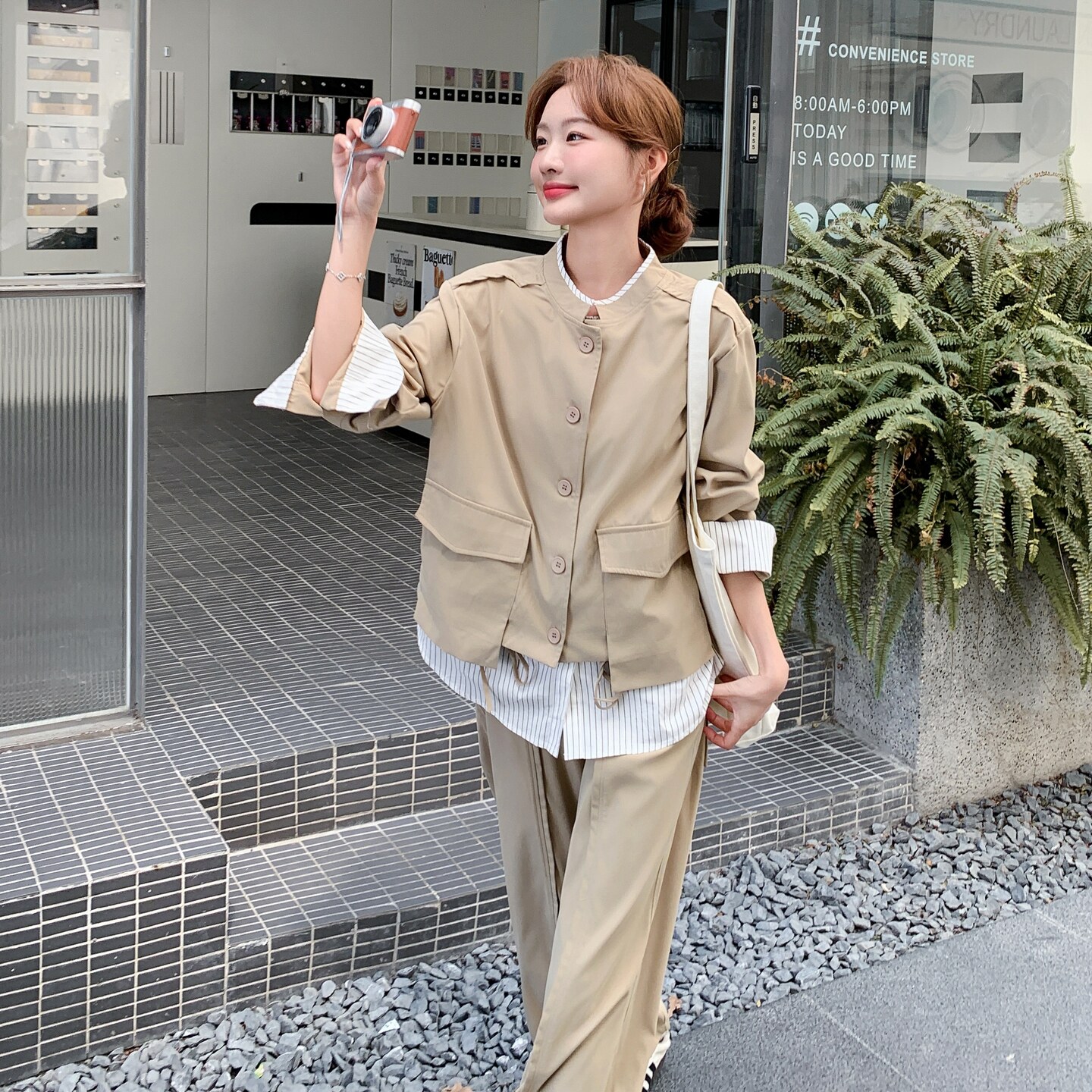大货卡其色假两件上衣+阔腿裤两件套2C206-L599-P185-K268,女装套装/套裙,2C206