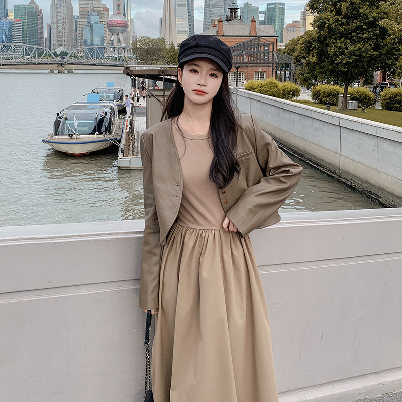 秋季皮衣外套打底连衣裙两件套3032外套P125控178裙子P115控168,女装套装/套裙,2C166