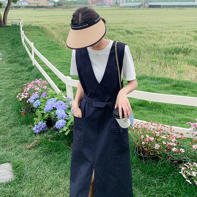 法式气质v领背心连衣裙套装女2025夏季新款宽松显瘦T恤上衣两件套,女装连衣裙,2C107