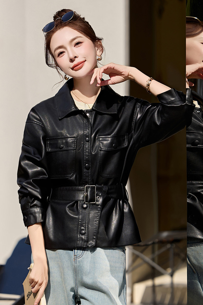 【新品】休闲款皮衣外套女短款减龄皮夹克1C115-2516-P130-K228,女装皮衣,吾爱衣
