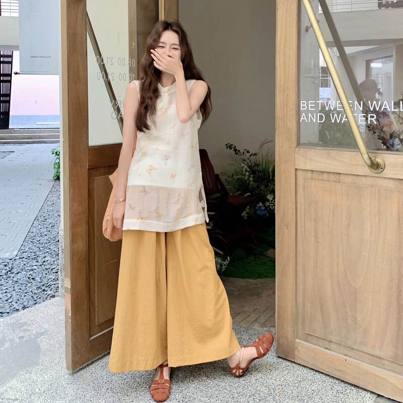 2025夏装新款风蝴蝶花纹大脚裤套装C299-P155-K218,女装套装/套裙,2C299