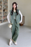 档口现货高品质26春牛仔马甲阔腿裤两件套2B153-2933-P190-K308，女装套装/套裙，2B153