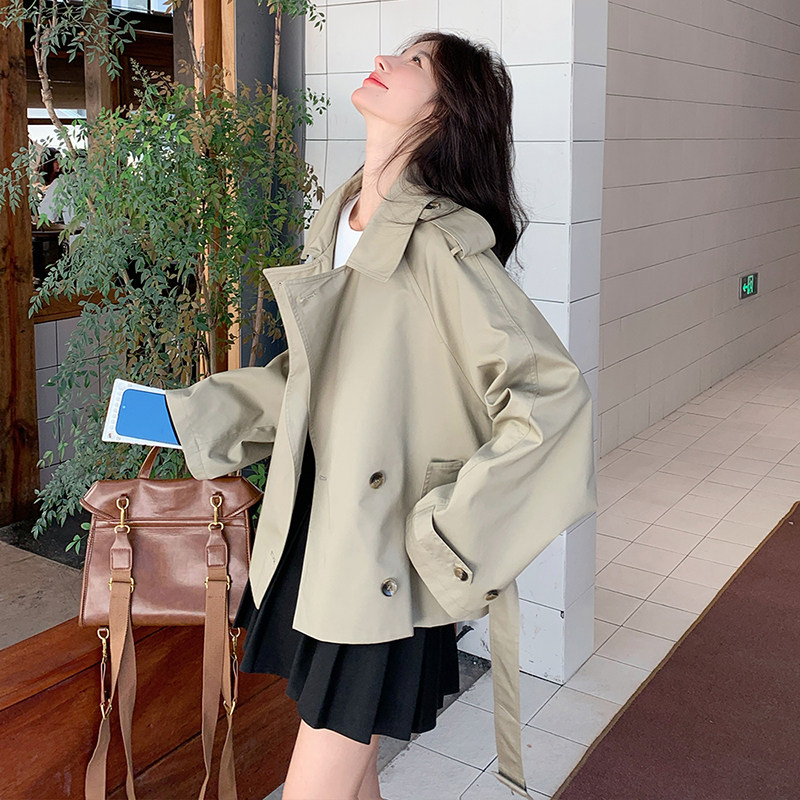 卡其色复古风衣外套女短款2025秋新款法式休闲减龄小个子时尚上衣，女装风衣，2C139
