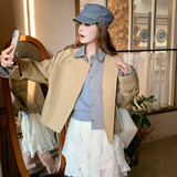 【新品现货】条纹拼接假两件短款风衣女小个子5115-P155-K228，女装风衣，2C126