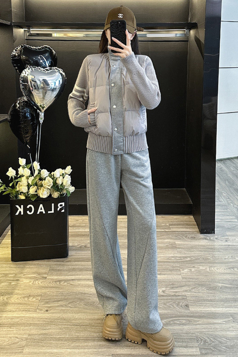 女秋冬新款保暖针织拼接棉衣立领外套,女装棉衣/棉服,2C310