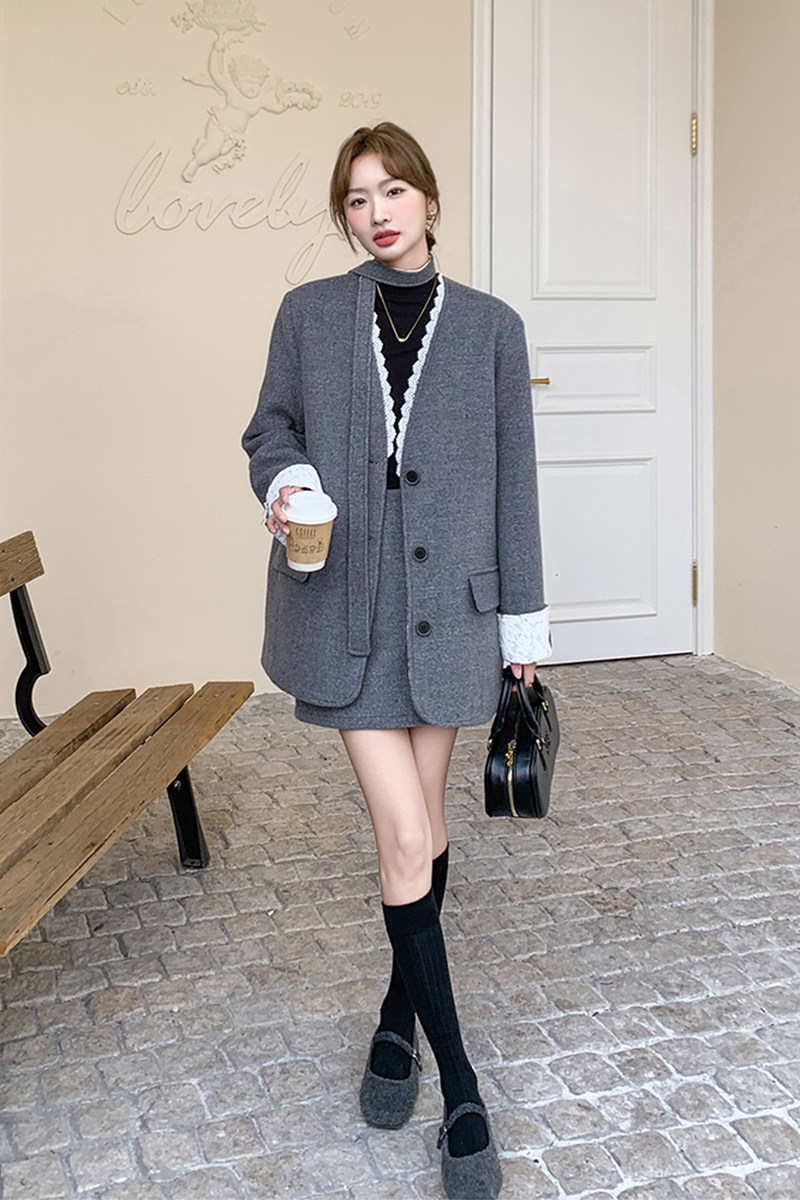 气质蕾丝花边羽绒毛呢大衣4428-P260-K388,女装羽绒服,2C126