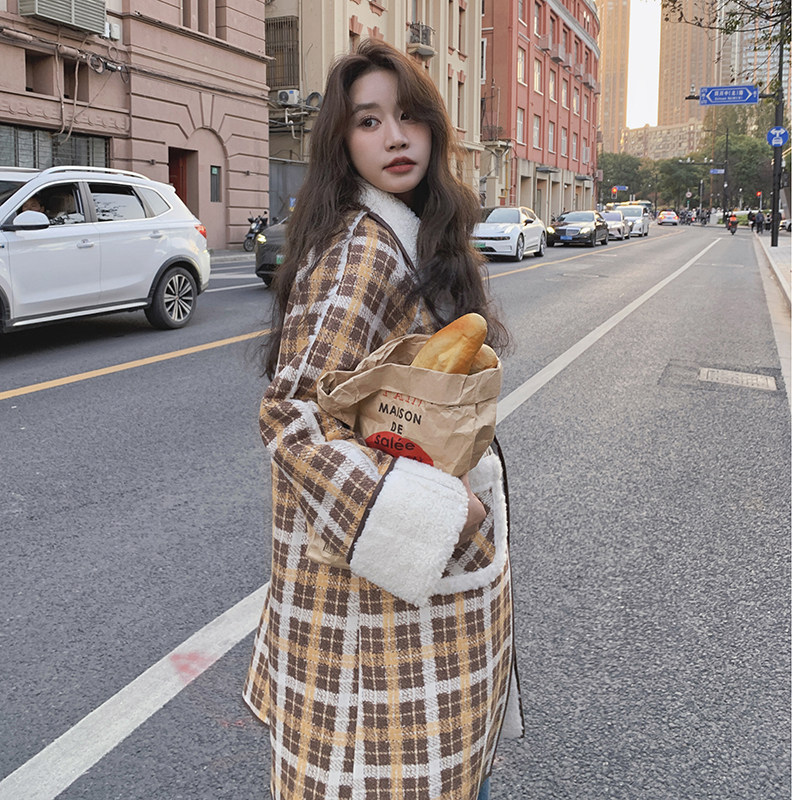 新品  格子羊羔毛皮毛一体长款加厚外套 2526-P225-K328图片