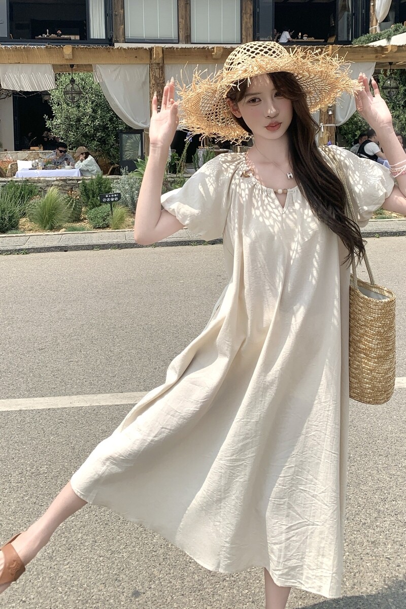 杏色波西米亚风连衣裙女2025夏季新款法式温柔绝美减龄显瘦长裙子,女装连衣裙,2C215