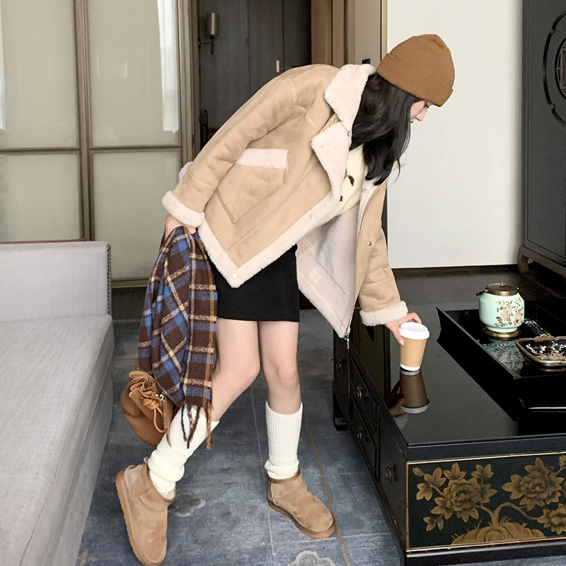 [现货]秋冬新款女麂皮绒皮毛一体羊羔毛外套女P190K288,女装短外套,2C269