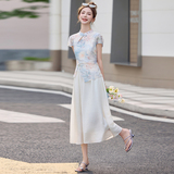 现货2025夏装新款新中式连衣裙修身显瘦风裙子绣花百搭长款，女装连衣裙，唯婧