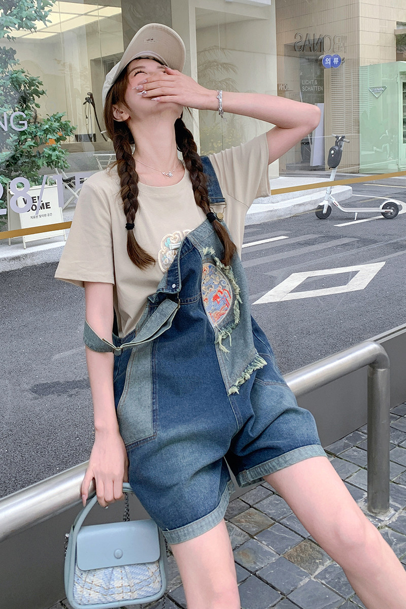 【现货】新中式复古刺绣拼色背带裤套装P130K180,女装套装/套裙,2D148