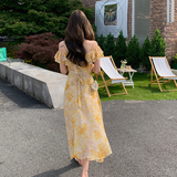浪漫一字领露肩连衣裙女2025夏季新款法式绝美显瘦度假风印花裙子，女装连衣裙，2C009