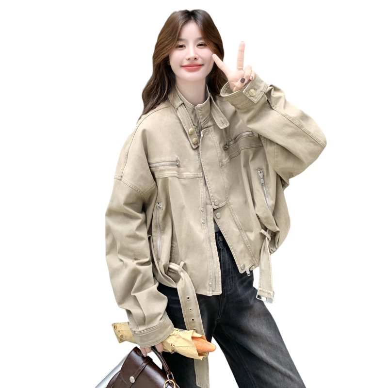 短款工装外套女2025新款宽松美式复古机车服夹克,女装短外套,2C012