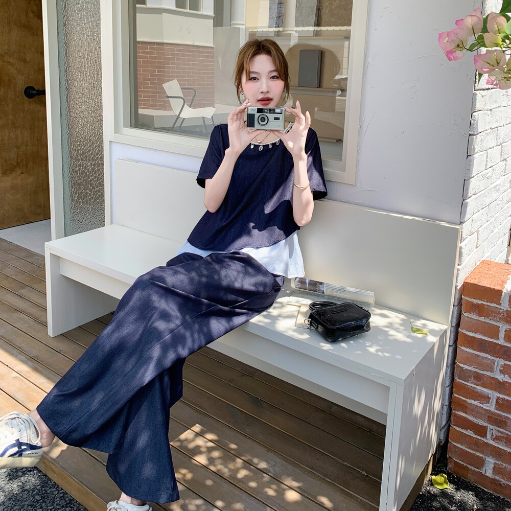新中式休闲风时尚套装时尚复古机能风中性风辣妹风短袖大码显瘦,女装套装/套裙,2C098