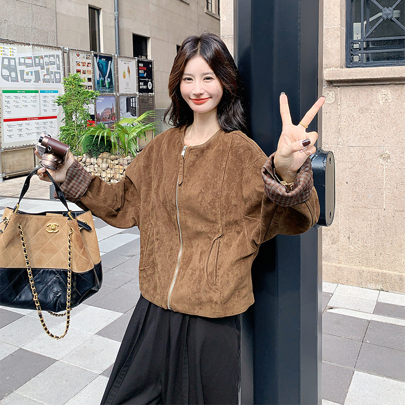 新品现货~今年流行方巾披肩麂皮绒短夹克外套女5121-P175-K258,女装短外套,2C126