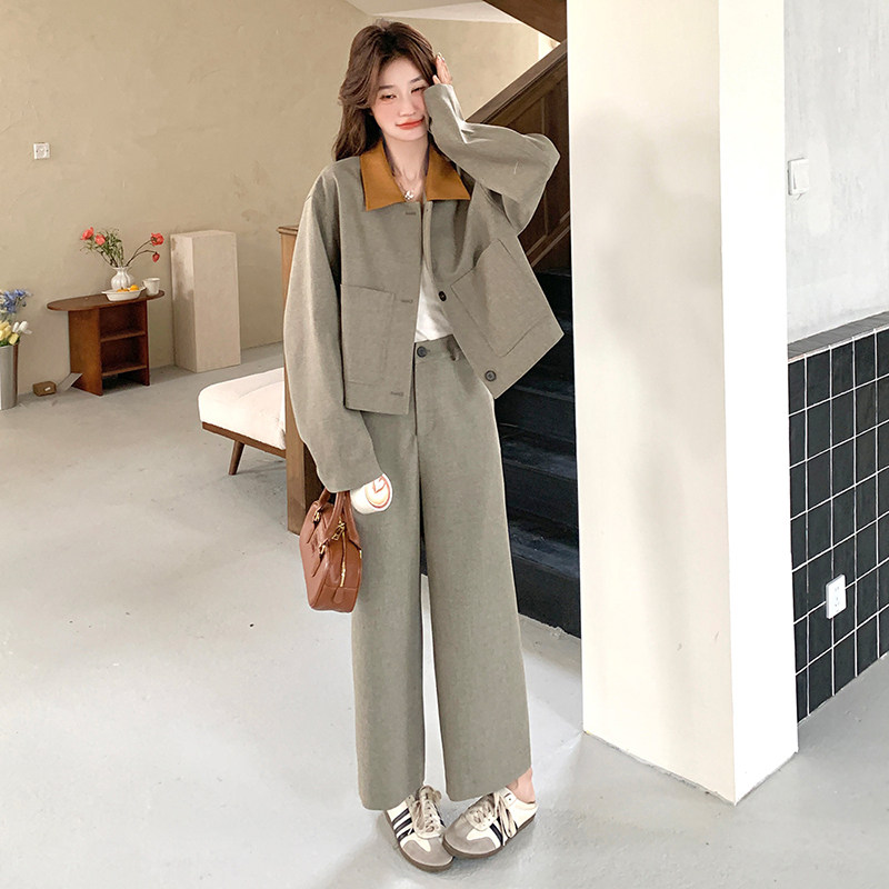 橘色拼接翻领工装西装套装女春秋2025新款超火ootd流行两件套,女装套装/套裙,2C139