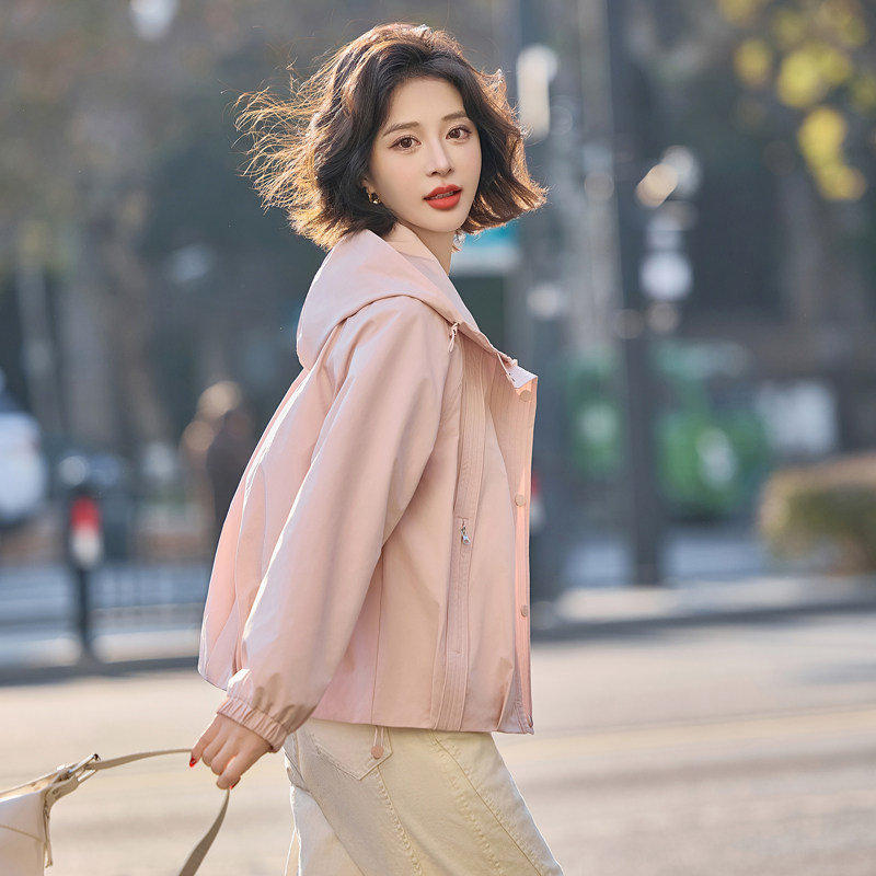 春装2025新款连帽外套时尚小个子百搭长袖上衣显瘦韩版,女装短外套,唯婧