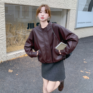 安可拉红皮衣外套女2025秋季新款美式复古时尚炸街机车风PU皮夹克图片