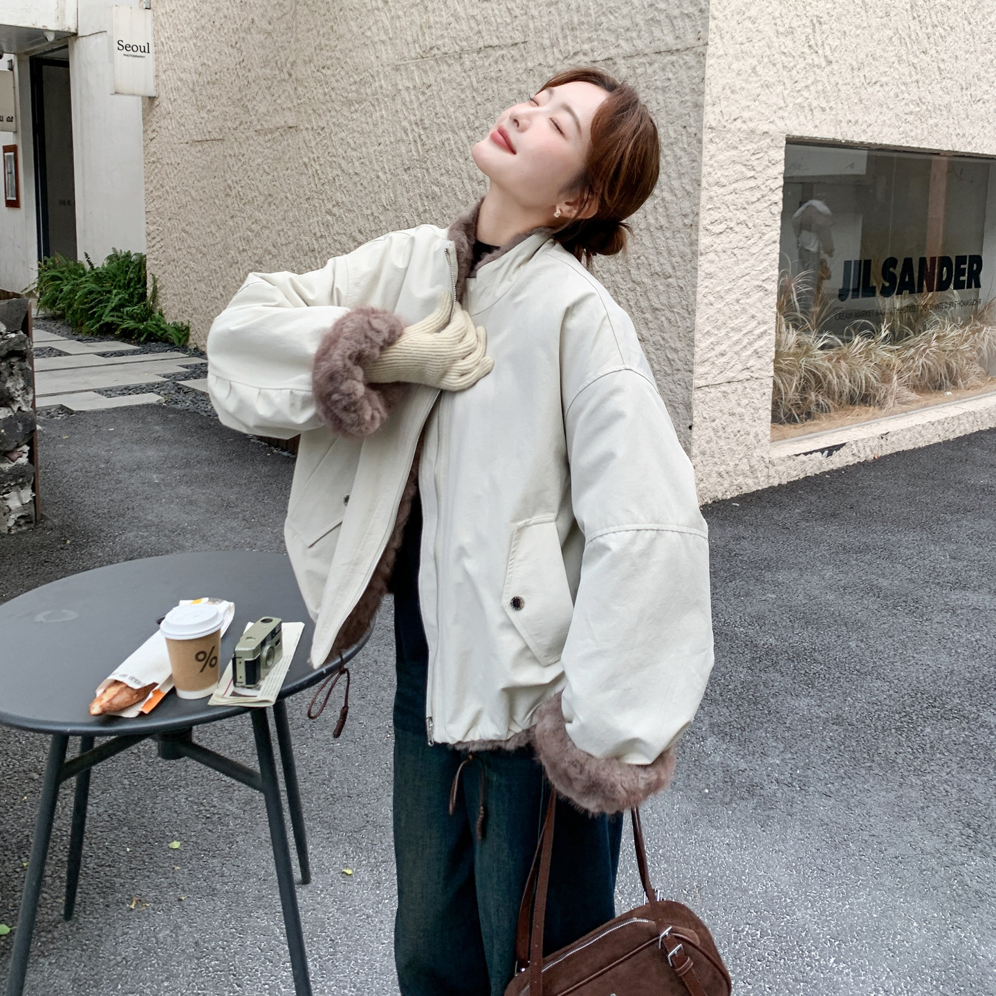 小众设计感两面穿棉服女冬季短款小个子韩版加厚羊羔毛保暖外套,女装派克服,2C166
