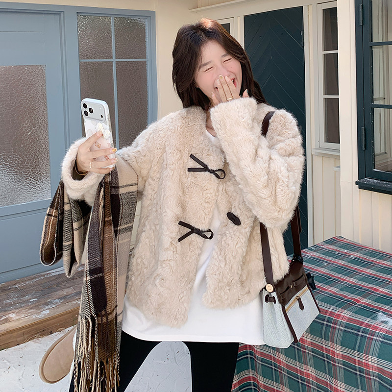 小个子高级感棉服2025秋冬季圆领毛茸茸皮毛一体加厚短款外套女,女装短外套,2C230