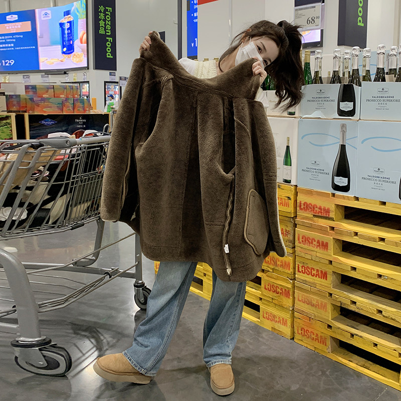 翻领羊羔毛皮毛一体加绒加厚外套2525-p195-288,女装派克服,2C159