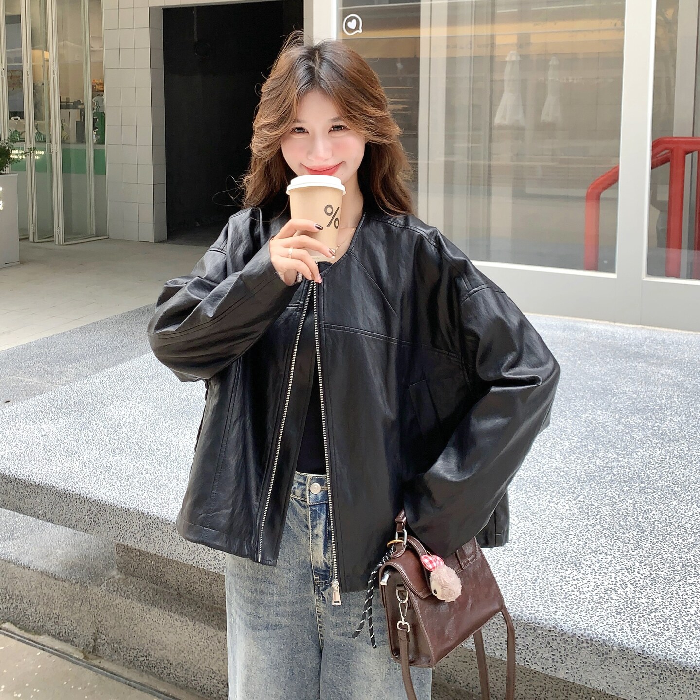 复古拼接连帽皮衣外套女2026新款机车服夹克2C227/3309/P165K238,女装风衣,2C227