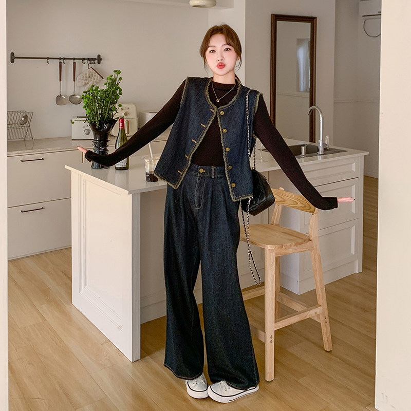 小香风牛仔马甲套装女春秋2025新款韩系独特设计超好看两件套超火,女装套装/套裙,2C236