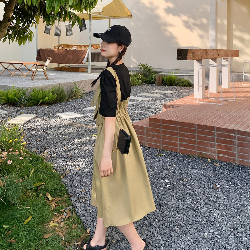 假两件背带连衣裙2025女夏季新款休闲学生韩版宽松显瘦chic设计感,女装连衣裙,2C266