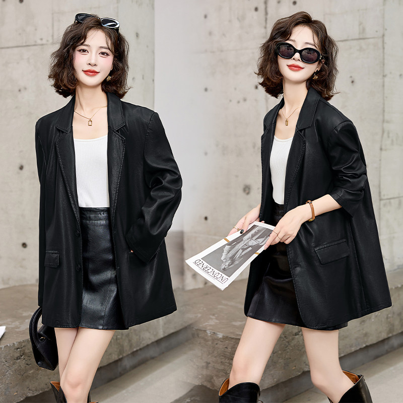 吾爱衣8615款咖色皮衣外套女宽松休闲百搭显瘦高级感西装上衣,女装皮衣,吾爱衣